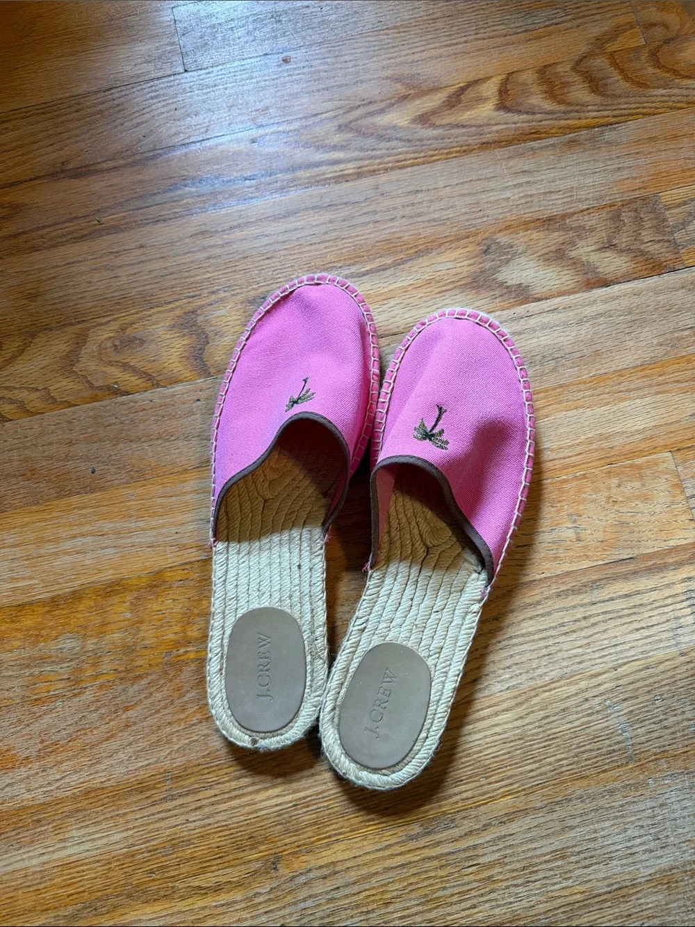 J. Crew Pink Embroidered Slip-On Espadrille Mules